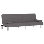 vidaXL Canapea extensibilă cu suporturi pahare, gri, piele ecologică