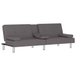 vidaXL Canapea extensibilă cu suporturi pahare, gri, piele ecologică