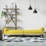 vidaXL Canapea extensibilă cu cotiere, galben deschis, textil