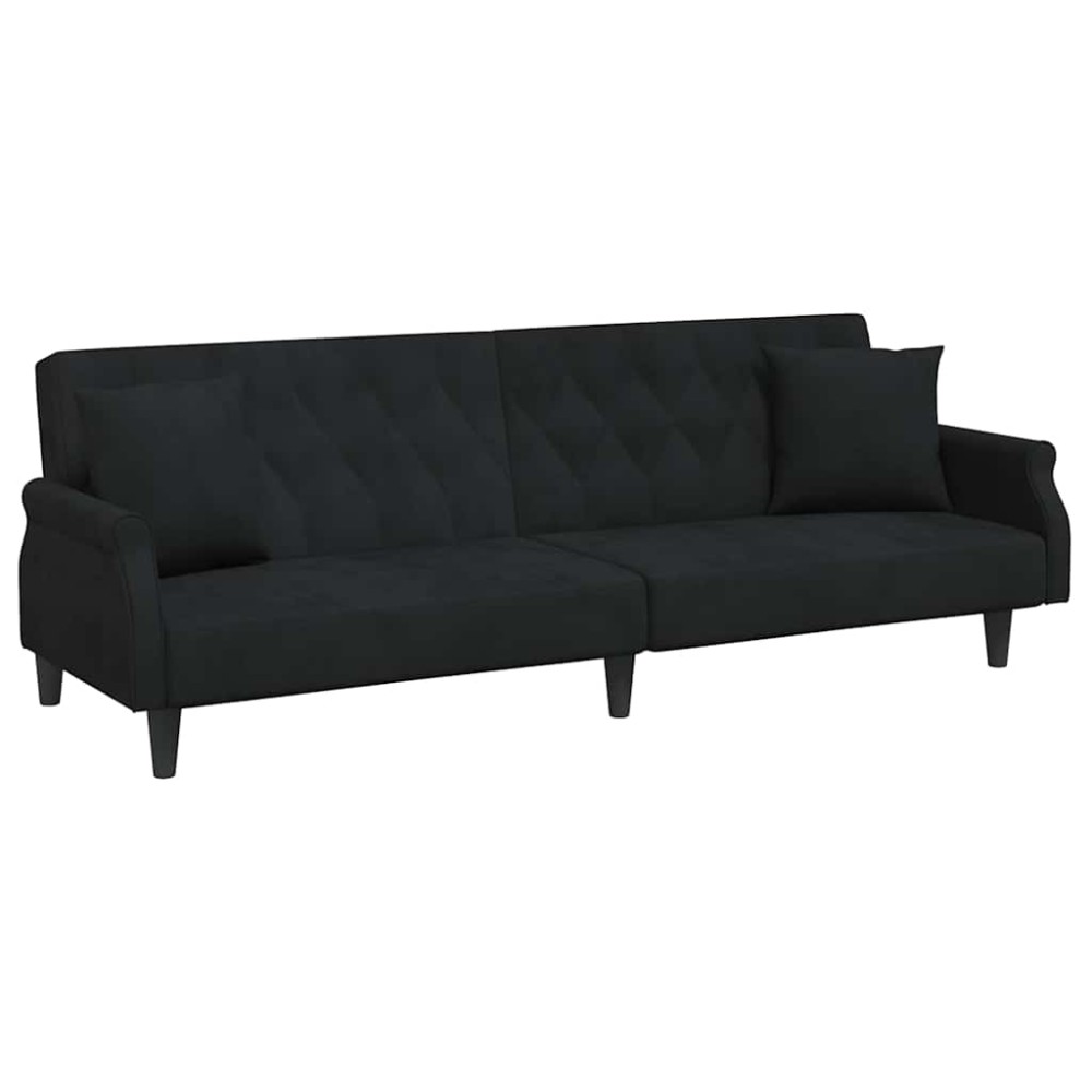 vidaXL Canapea extensibilă cu cotiere, negru, catifea