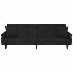 vidaXL Canapea extensibilă cu cotiere, negru, catifea