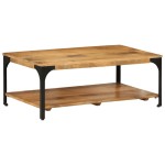vidaXL Măsuță de cafea 2 straturi, 100x55x38 cm, lemn masiv mango/oțel vidaXL Măsuță de cafea 2 straturi, 100x55x38 cm, lemn masiv mango/oțel