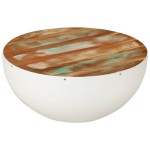 vidaXL Măsuță de cafea formă de bol alb Ø50x24 cm lemn masiv reciclat