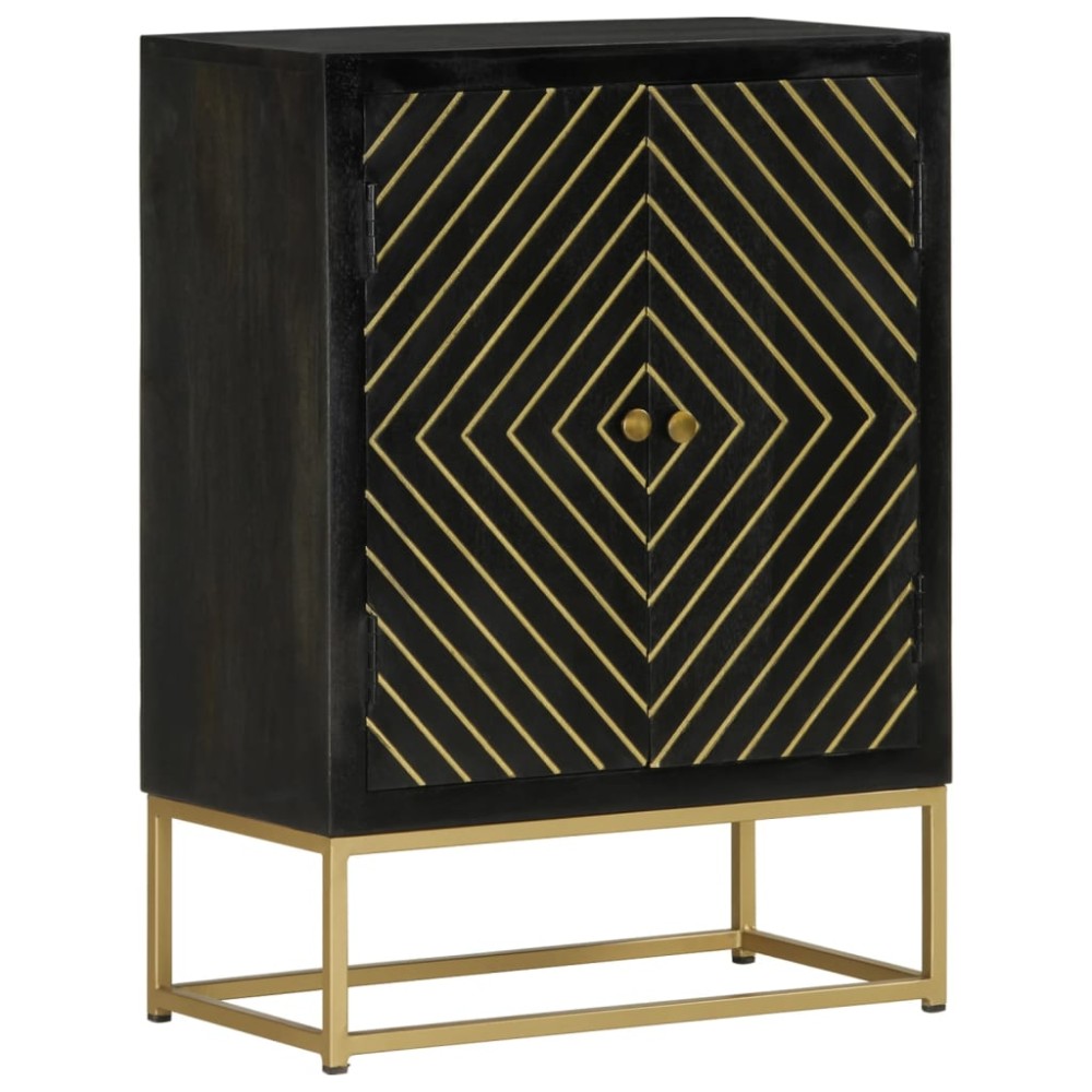 vidaXL Servantă cu 2 uși, negru/auriu, 55x30x75 cm, lemn masiv mango