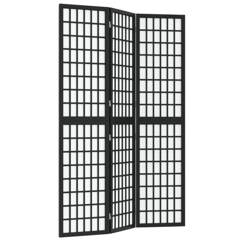 vidaXL Paravan pliabil cu 3 panouri, stil japonez, negru, 120x170 cm