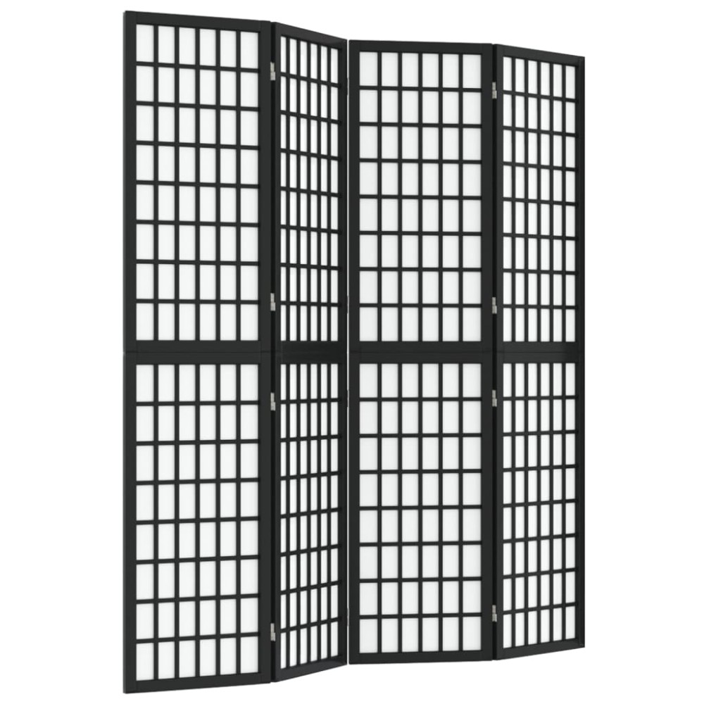 vidaXL Paravan pliabil cu 4 panouri, stil japonez, negru, 160x170 cm