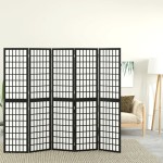 vidaXL Paravan pliabil cu 5 panouri, stil japonez, negru, 200x170 cm vidaXL Paravan pliabil cu 5 panouri, stil japonez, negru, 200x170 cm