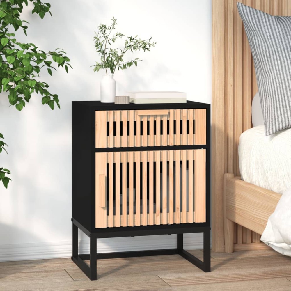 vidaXL Dulap noptieră, negru, 40x30x55,5 cm, lemn prelucrat&fier