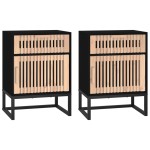 vidaXL Dulapuri noptieră, 2 buc., negru, 40x30x55,5 cm, lemn & fier vidaXL Dulapuri noptieră, 2 buc., negru, 40x30x55,5 cm, lemn & fier