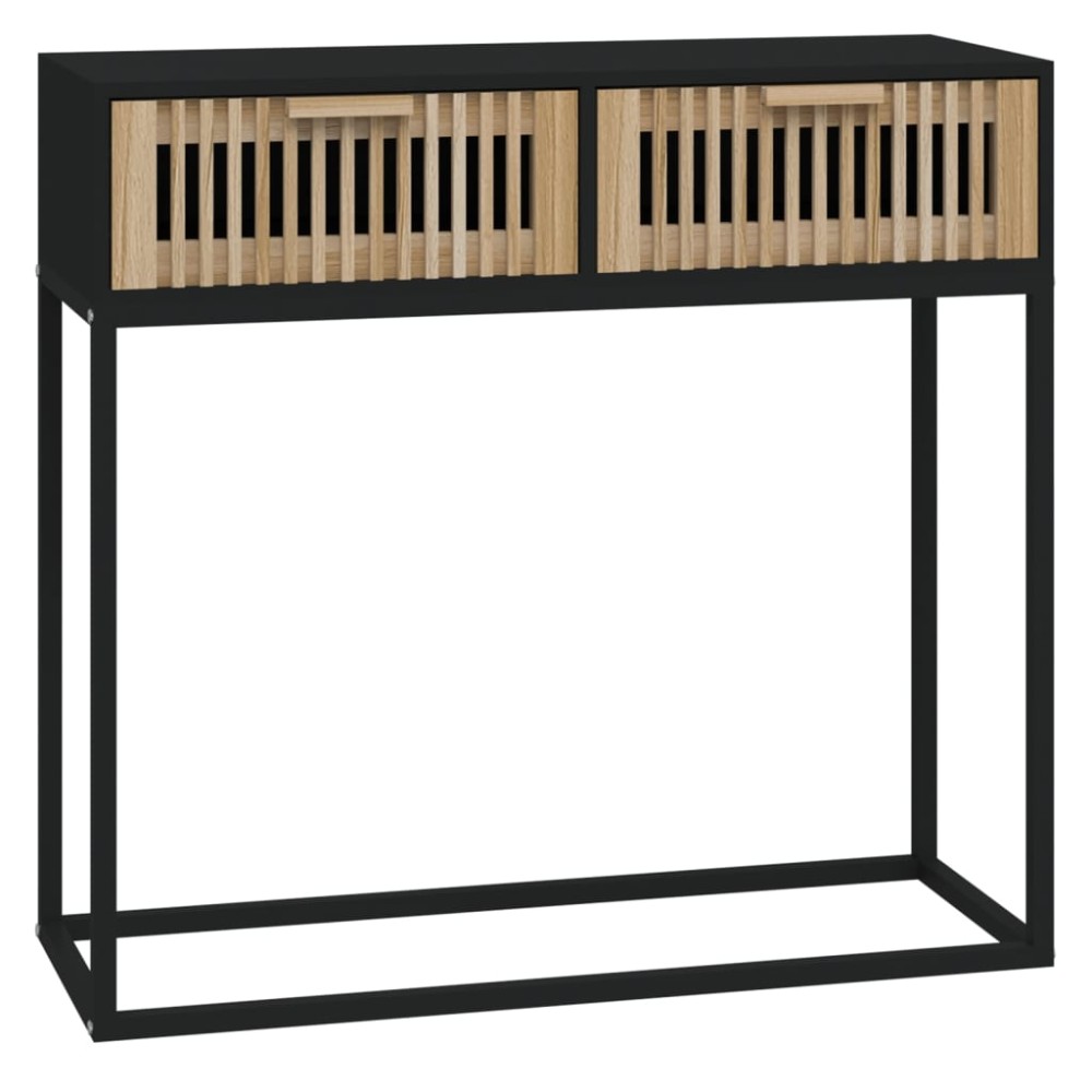 vidaXL Masă consolă, negru, 80x30x75 cm, lemn prelucrat și fier