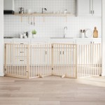 vidaXL Poartă de câini pliabilă cu ușă, 4 panouri, 320 cm, lemn plop