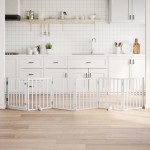 vidaXL Poartă câini pliabilă cu ușă, 6 panouri, alb, 300 cm, lemn plop