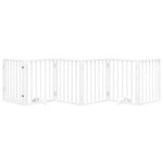 vidaXL Poartă câini pliabilă cu ușă, 6 panouri, alb, 300 cm, lemn plop