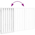vidaXL Poartă de acces pentru câini pliabilă, 3 panouri, albă, 150 cm, lemn de plop