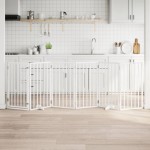 vidaXL Poartă de acces pentru câini cu ușă pliabilă, 6 panouri, albă, 300 cm, lemn de plop