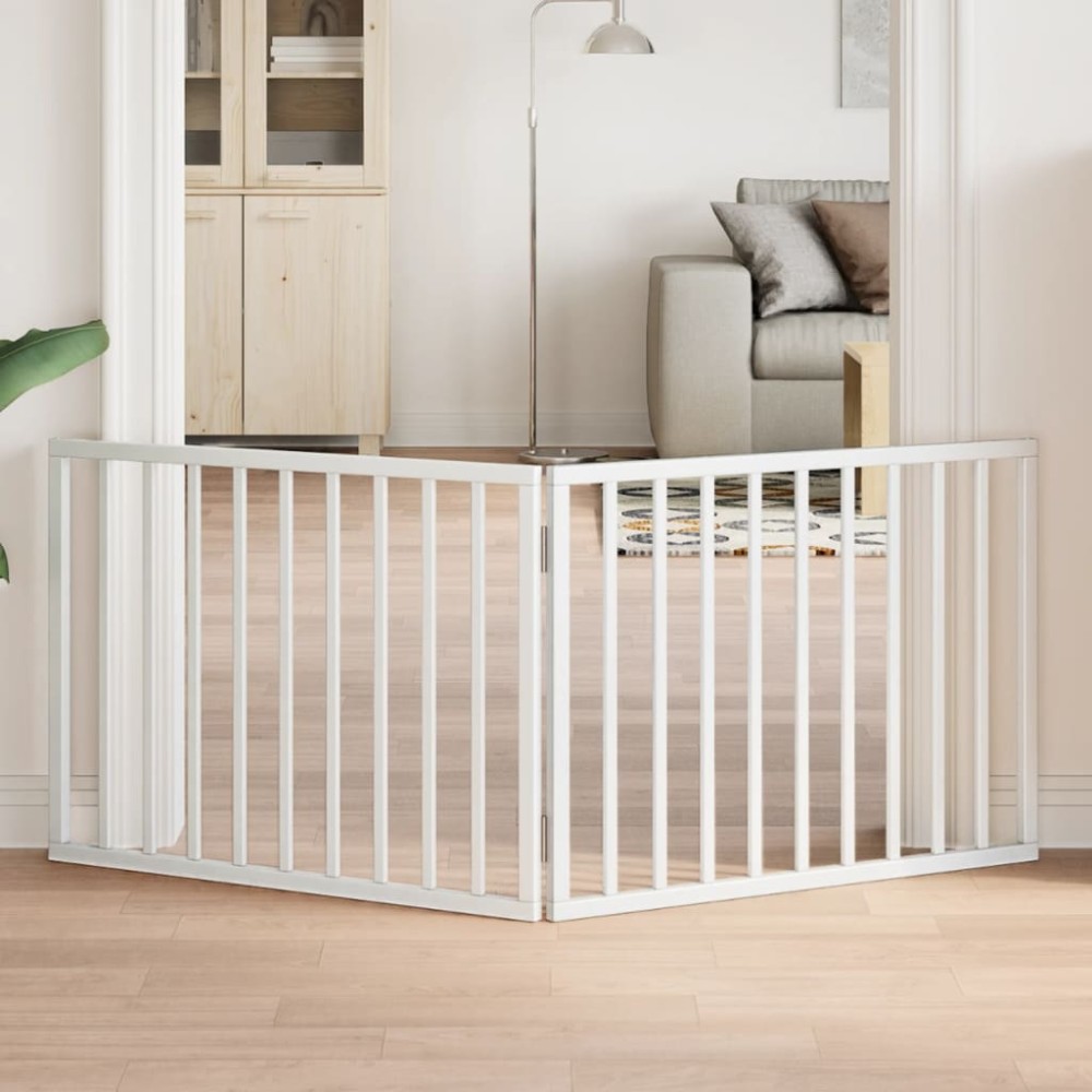 vidaXL Poartă de acces pentru câini pliabilă, 2 panouri, albă, 160 cm, lemn de plop