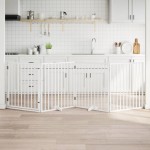 vidaXL Poartă de acces pentru câini cu ușă pliabilă, 4 panouri, albă, 320 cm, lemn de plop