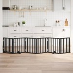 vidaXL Poartă câini pliabilă cu ușă 6 panouri negru, 300 cm, lemn plop