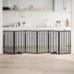 vidaXL Poartă câini pliabilă cu ușă 6 panouri negru, 300 cm, lemn plop