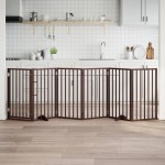 vidaXL Poartă de acces pentru câini cu ușă pliabilă, 6 panouri, maro, 300 cm, lemn de plop