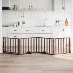 vidaXL Poartă de acces pentru câini cu ușă pliabilă, 4 panouri, maro, 320 cm, lemn de plop