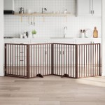 vidaXL Poartă de acces pentru câini cu ușă pliabilă, 4 panouri, maro, 320 cm, lemn de plop