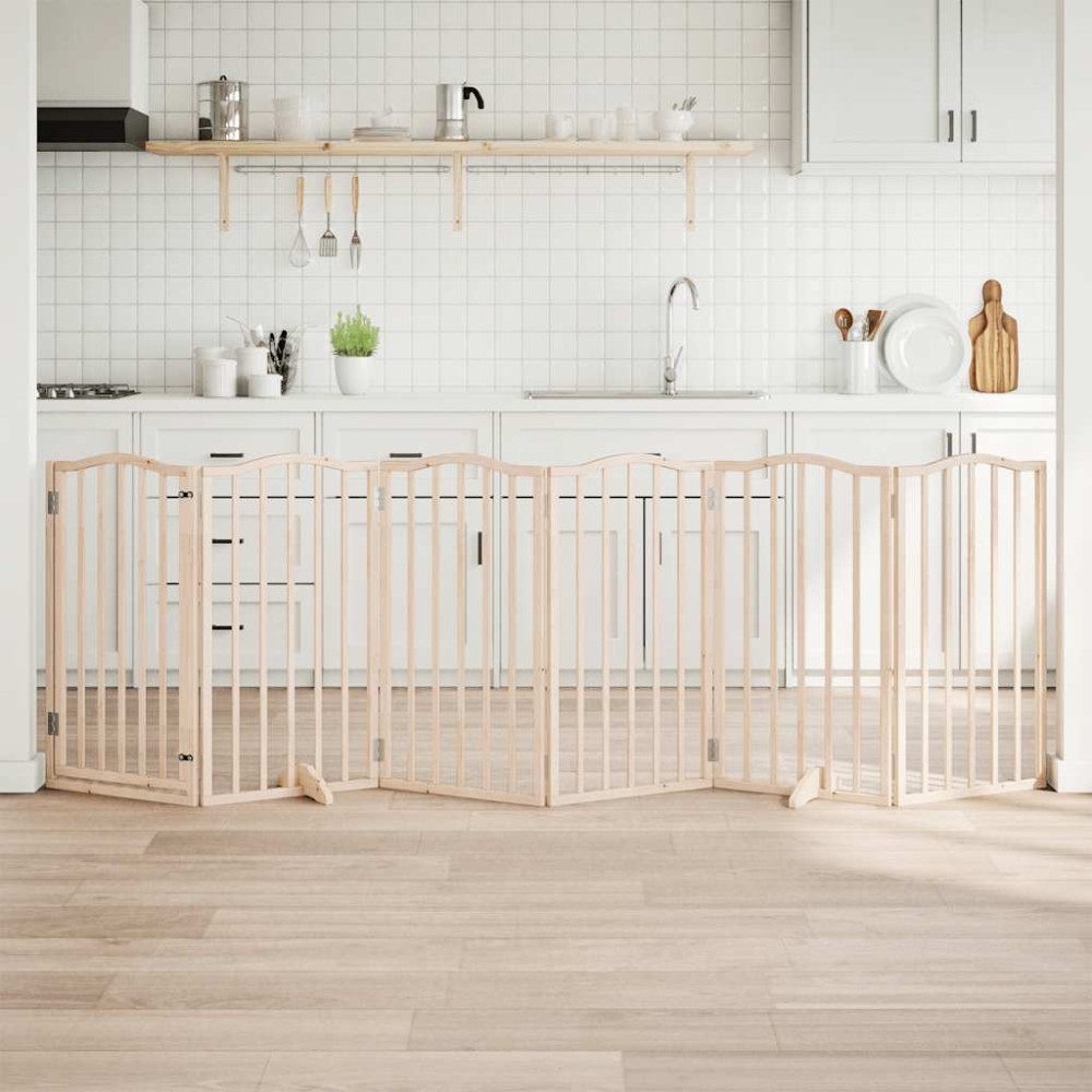 vidaXL Poartă de acces pentru câini cu ușă pliabilă, 6 panouri, 300 cm, lemn de plop