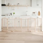 vidaXL Poartă de acces pentru câini cu ușă pliabilă, 6 panouri, 300 cm, lemn de plop