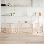 vidaXL Poartă de câini pliabilă cu ușă, 4 panouri, 320 cm, lemn plop