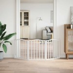 vidaXL Poartă pentru câini pliabilă, 3 panouri, alb, 150 cm, lemn plop