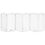vidaXL Poartă câini pliabilă cu ușă, 6 panouri, alb, 300 cm, lemn plop