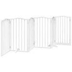 vidaXL Poartă câini pliabilă cu ușă, 6 panouri, alb, 300 cm, lemn plop