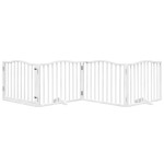 vidaXL Poartă câini pliabilă cu ușă, 4 panouri, alb, 320 cm, lemn plop