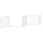 vidaXL Poartă câini pliabilă cu ușă, 4 panouri, alb, 320 cm, lemn plop