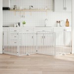 vidaXL Poartă câini pliabilă cu ușă, 4 panouri, alb, 320 cm, lemn plop