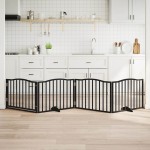 vidaXL Poartă de acces pentru câini cu ușă pliabilă, 4 panouri, neagră, 320 cm, lemn de plop