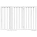 vidaXL Poartă pentru câini pliabilă, 3 panouri, alb, 150 cm, lemn plop