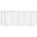 vidaXL Poartă câini pliabilă cu ușă, 6 panouri, alb, 300 cm, lemn plop
