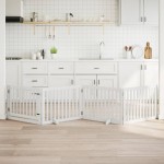 vidaXL Poartă câini pliabilă cu ușă, 4 panouri, alb, 320 cm, lemn plop