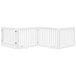 vidaXL Poartă câini pliabilă cu ușă, 4 panouri, alb, 320 cm, lemn plop