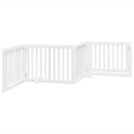vidaXL Poartă câini pliabilă cu ușă, 4 panouri, alb, 320 cm, lemn plop