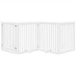 vidaXL Poartă câini pliabilă cu ușă, 4 panouri, alb, 320 cm, lemn plop