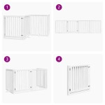 vidaXL Poartă câini pliabilă cu ușă, 4 panouri, alb, 320 cm, lemn plop