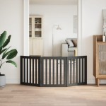 vidaXL Poartă pentru câini pliabilă 3 panouri negru, 150 cm, lemn plop