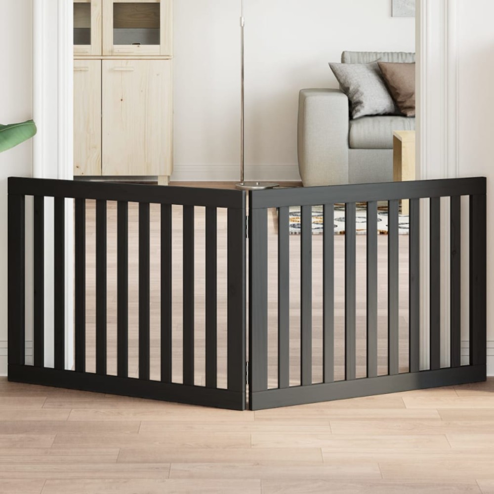 vidaXL Poartă pentru câini pliabilă 2 panouri negru, 160 cm, lemn plop