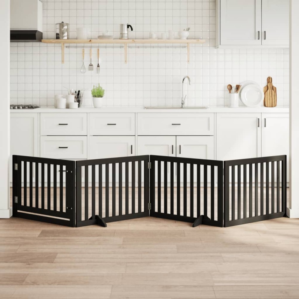 vidaXL Poartă câini pliabilă cu ușă 4 panouri negru, 320 cm, lemn plop