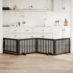 vidaXL Poartă câini pliabilă cu ușă 4 panouri negru, 320 cm, lemn plop