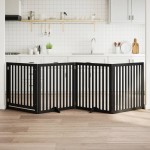 vidaXL Poartă câini pliabilă cu ușă 4 panouri negru, 320 cm, lemn plop