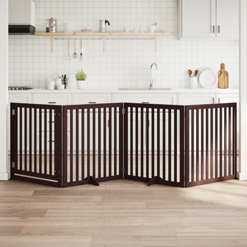 vidaXL Poartă câini pliabilă cu ușă 4 panouri maro, 320 cm, lemn plop