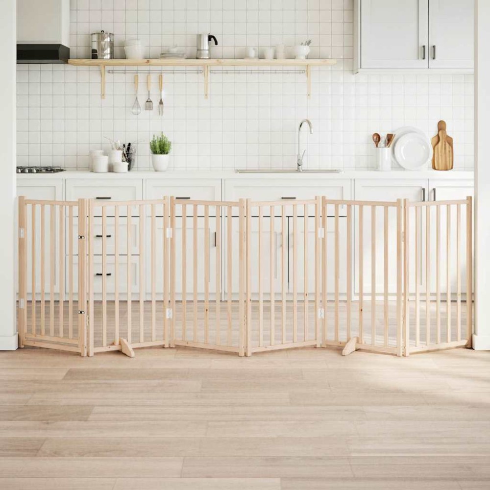 vidaXL Poartă de acces pentru câini cu ușă pliabilă, 6 panouri, 300 cm, lemn masiv de brad